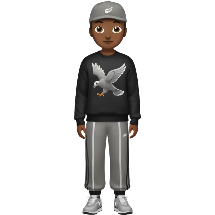 Crea Un Emoji Con Cuerpo Completo Que Sea Hombre Con Corte Alucin Y Una Gorra De Nike, Unos Zapatos Campus Adidas, Suéter Negro De LA,  Un Pantalón Con Palomas Estilo Bellaco O Ancho emoji