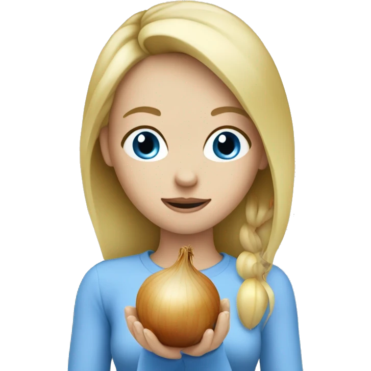 blonde girl blue eyes eating onion emoji