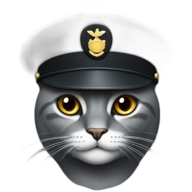 dark-gray-cat-with-white-forehead-and-military-hat emoji