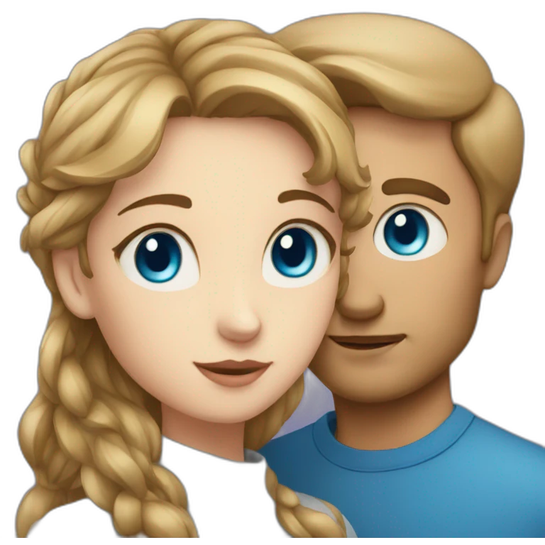 Girl with blue eyes and man and cat emoji