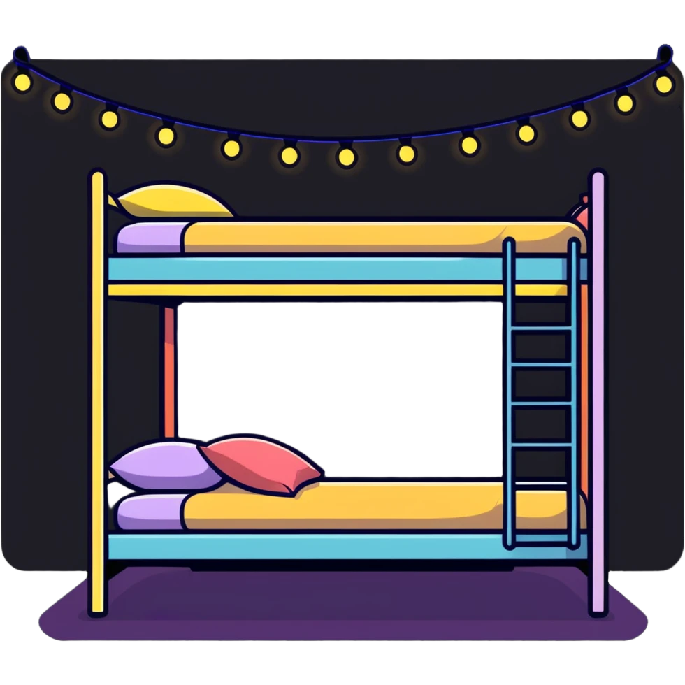 cozy loft bed with string fairy lights glowing underneath emoji