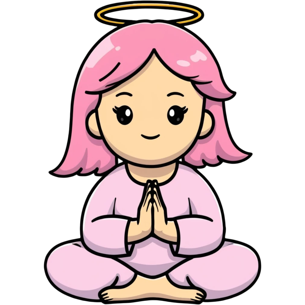 blonde angel woman with long hair meditating with pink hair clips emoji