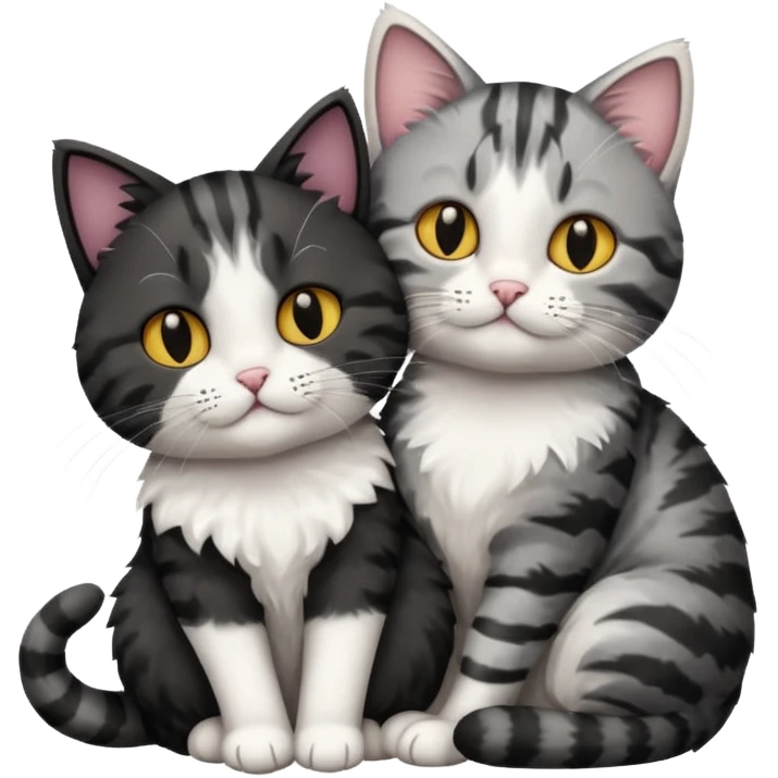 Two cats one black one grey and white cuddling emoji