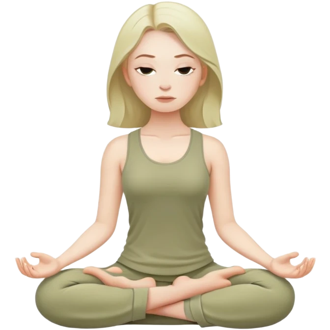 White girl in pale olive clothes is meditating emoji