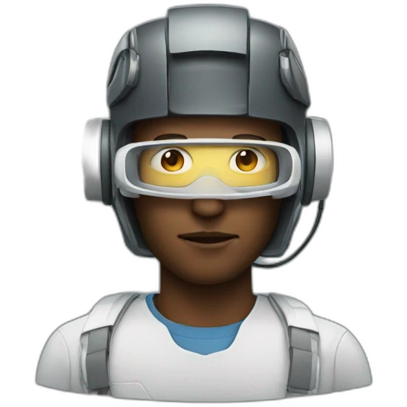man with high tech gear on face emoji