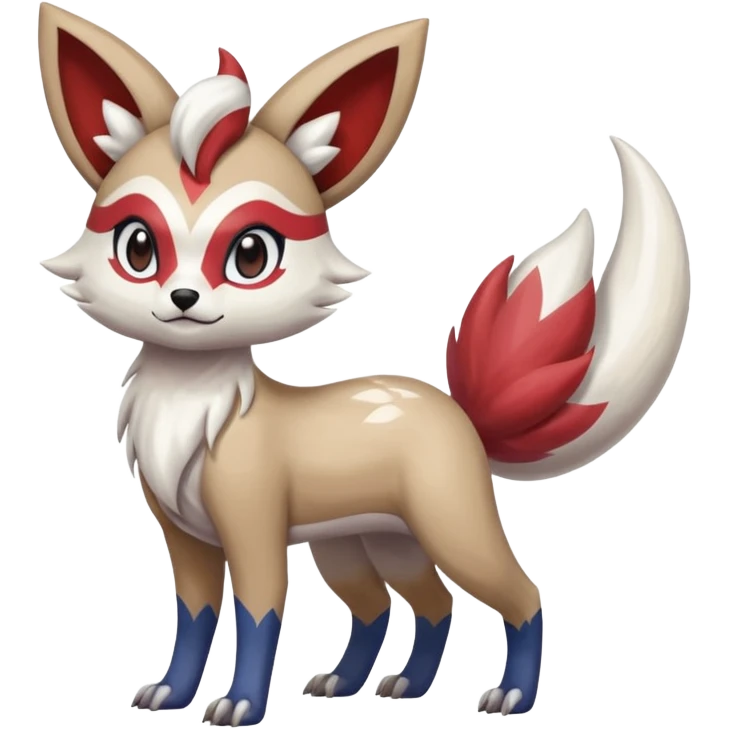 Colorful Skilled Adept Graceful Asian Painted Meloetta-Furret-Lycanroc-Absol-Zangoose-fusion-hybrid-creature (full body) emoji