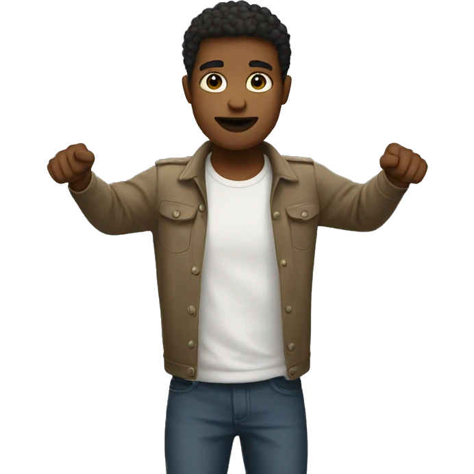 Person standing with arms up like idk emoji