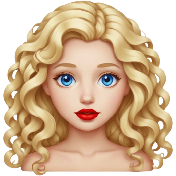 blonde girl with long curly hair, full red lips, blue eyes emoji