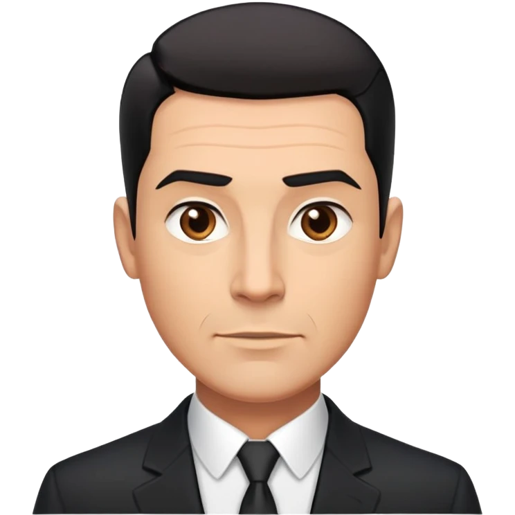 Good-looking robust man in his 40s with light brown skin tone, short slicked back straight black hair with fade haircut, strong square face, approachable TV host expression, black blazer with white buttoned shirt emoji