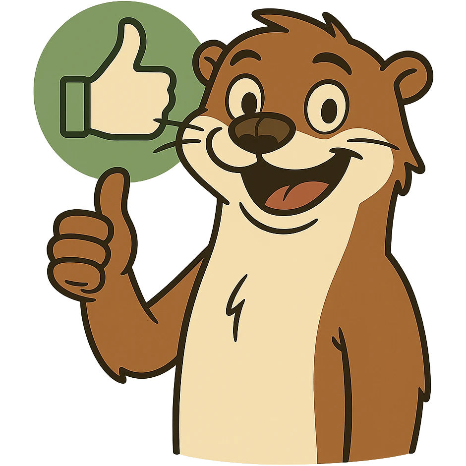 Remove the background so the otter giving a thumbs up with an approval symbol is on a transparent background, keeping a clean and friendly style. emoji