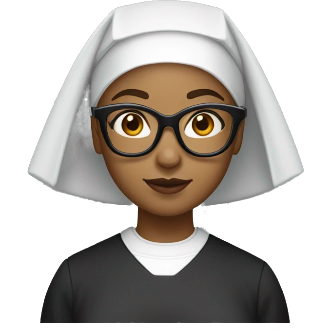 Female nun with medium skin tone and curly hair wearing spike Lee glasses emoji