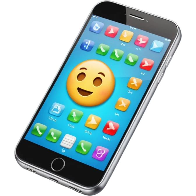 Generate a realistic emoji of a smartphone where a lot of things like data, ideas, inventions and creative stuff coming out of it emoji