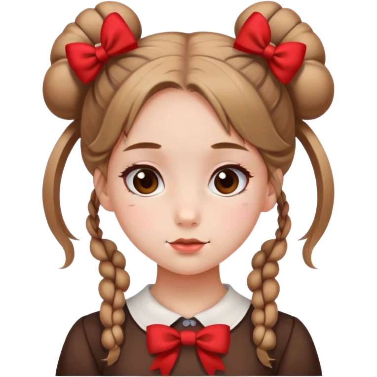 school girl with  2 bunns bow red hair  in brown dress  emoji