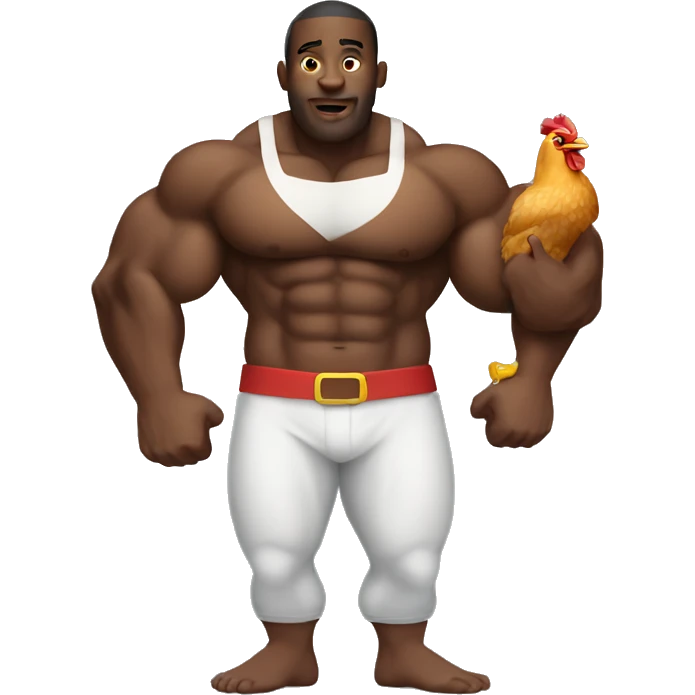 Black man with big biceps holding chicken emoji