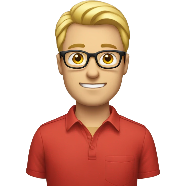 man with blond hair, white skin, wearing glasses, clean-shaven, wearing a red shirt emoji