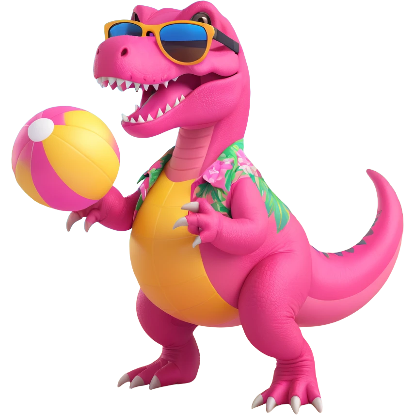 pink t-rex on vacation, 3D emoji style, playful and colorful emoji