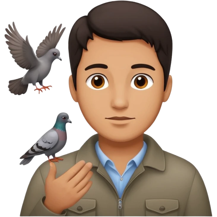 man open arms looking at a flying pigeon emoji
