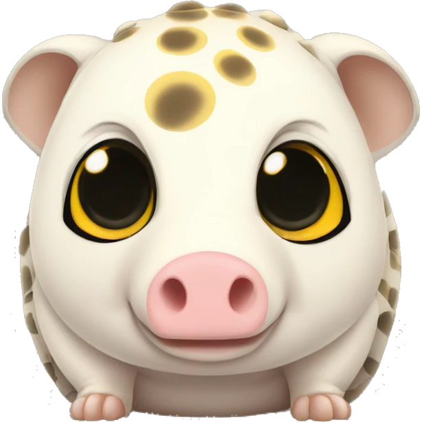 White chubby armadillo pig with yellow and black spots and cute flat face wide set eyes emoji