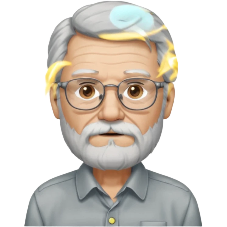 old man with long hair and beard wearing glasses with shirt emoji