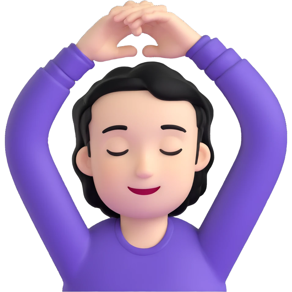 white boy smiling with right hand behind head, black hair, closed eyes emoji