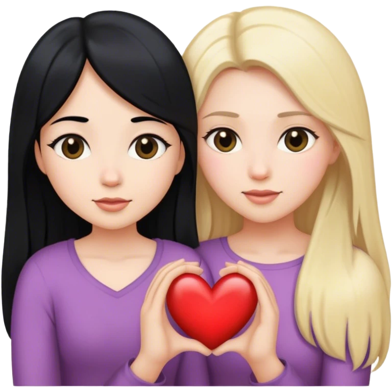 Mother black hair  dother long blond hair heart emoji