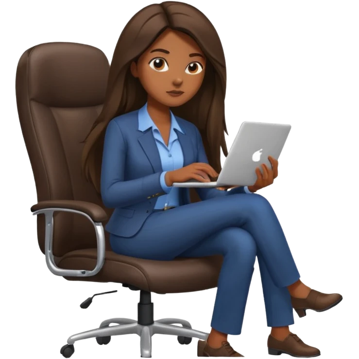 Woman from the Back of head with long hair sitting on an office chair googling emoji