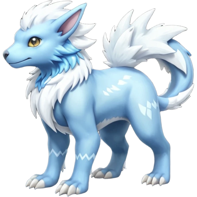 Icy scarf-covered glacial glistening glossy smooth soft flaky scaly furry hyper-realistic boreal Manectric-Absol-Luxray-Pyroar-Fakémon-fusion-animal-creature, full body  emoji