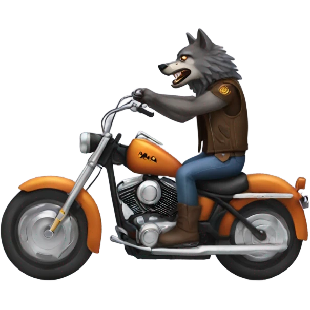 A wolf man riding a Harley David  emoji