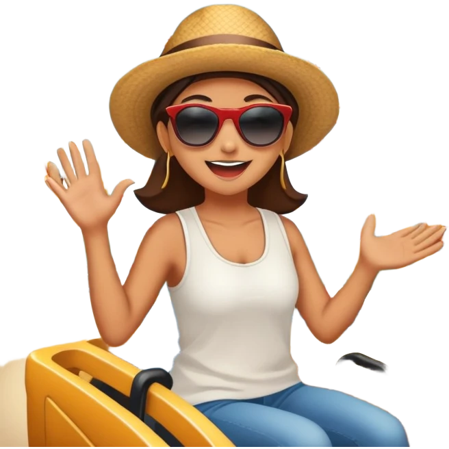 person excitedly going to an amusement park, with a roller coaster or ferris wheel in the background emoji