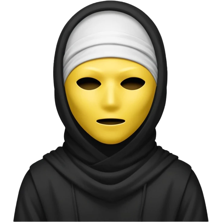 masked yellow white skin figure with cloth overing head and face / rap style like yeat kinda cloth covering head and face. rap style and minimalistic and mysterious. no eyes a emoji