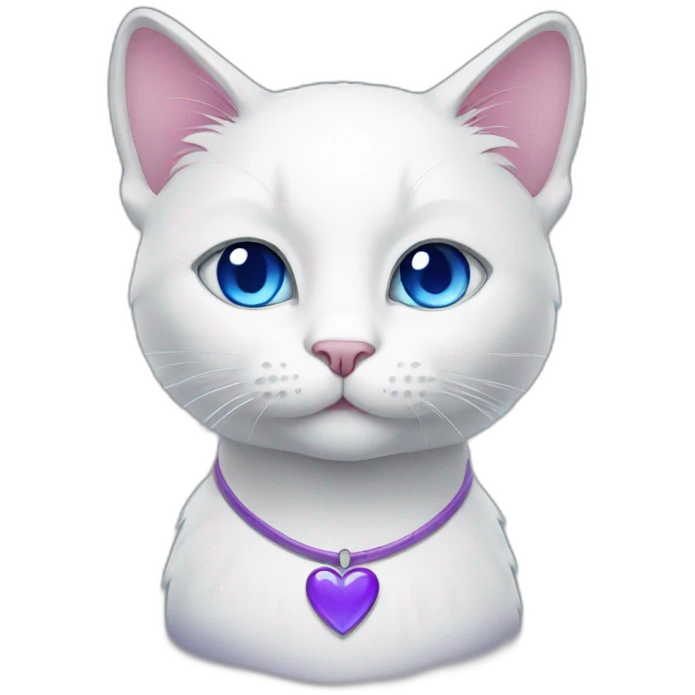 White cat with blue eyes and purple heart emoji
