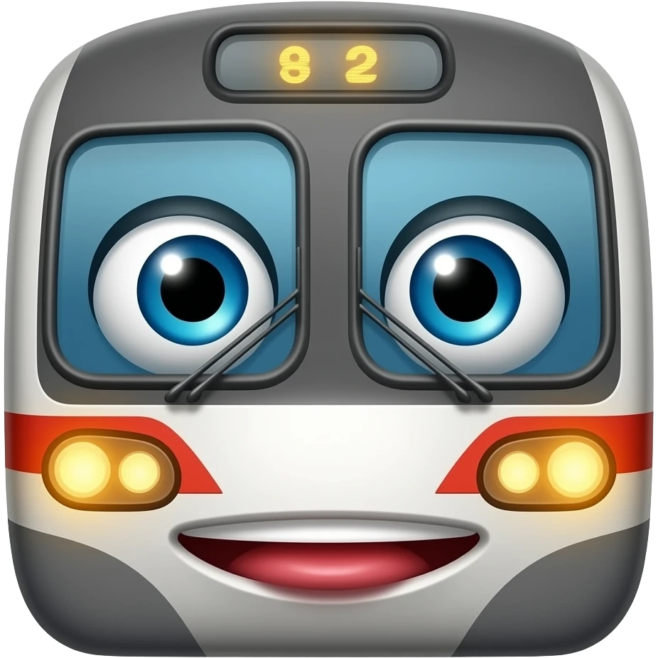A train with human eyes and mouth at the front emoji