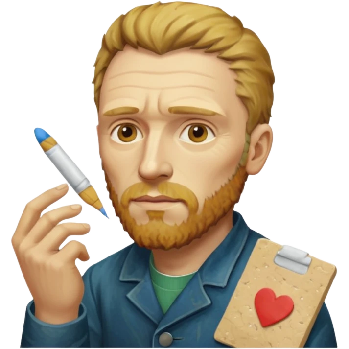 van gogh paints on a canvas. On his right he has a band-aid emoji