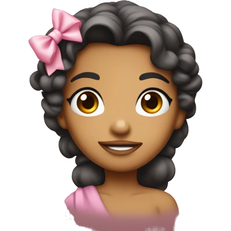 a cute pointing her mouth looking in the camera with a coquette bow in her head emoji