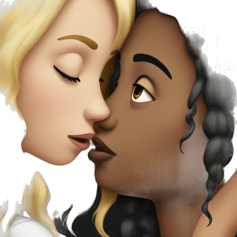 blonde white girl kissing black hair black girl emoji