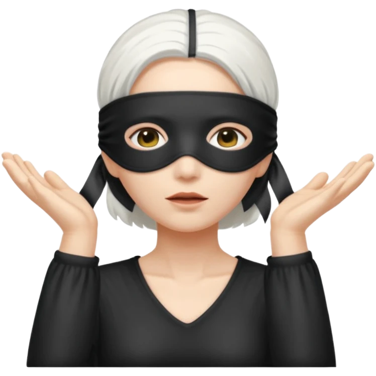 A person with white hair which is standing upward and blindfolded and also make it so it’s impossible to see through the blindfold emoji