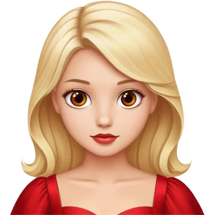 Honeymoon blonde model, brown eyes, red gown emoji