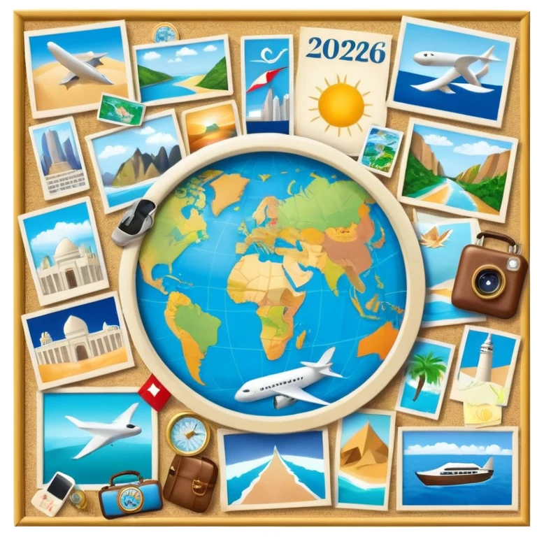 An extremely detailed lifestyle vision board collage for the year 2026. emoji