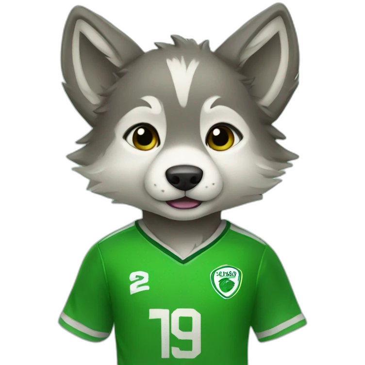 baby wolf with green soccer jersey. emoji