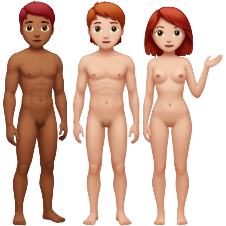 white guy with brown hair and white woman with red hair with no clothes full body emoji