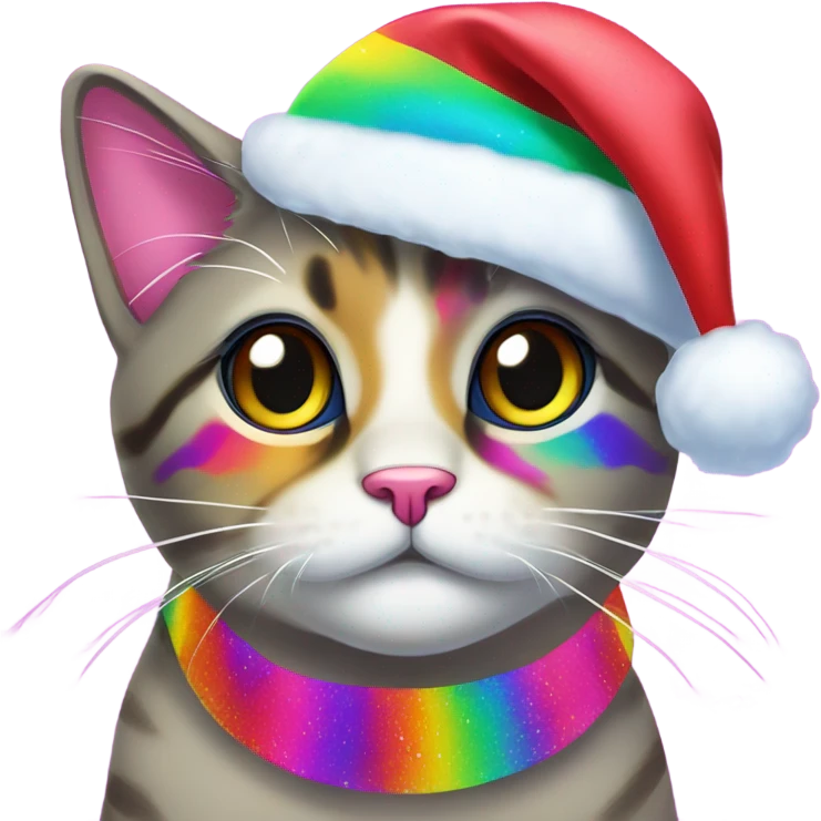 Lisa frank Christmas cat with Santa hat emoji
