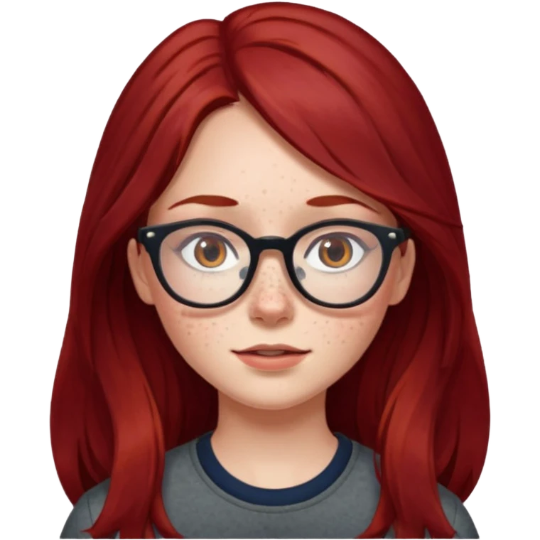 girl with long dark red hair and and glasses emoji