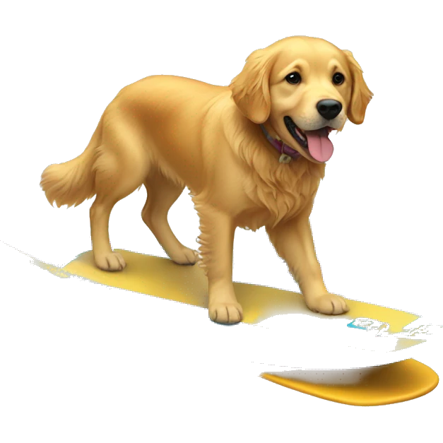 Golden retriever riding a surf board emoji