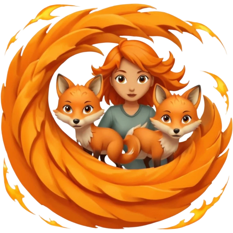 Foxes in tornado with wolfs and girls emoji