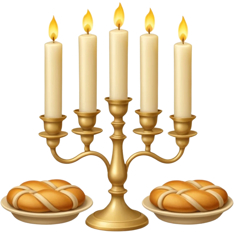 Shabbat two candles in two pale beige candlesticks and halal bread  emoji