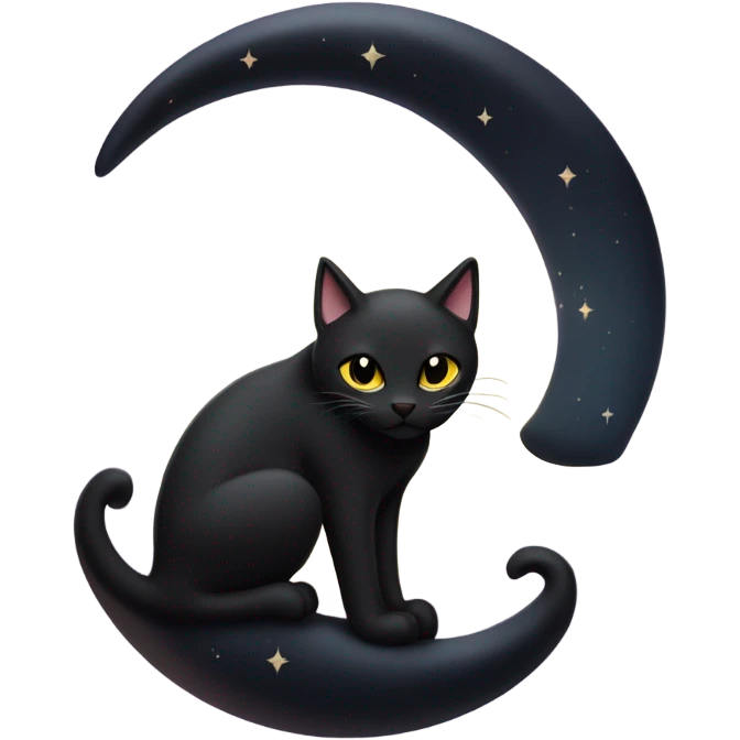 Black cat sitting on crescent moon emoji
