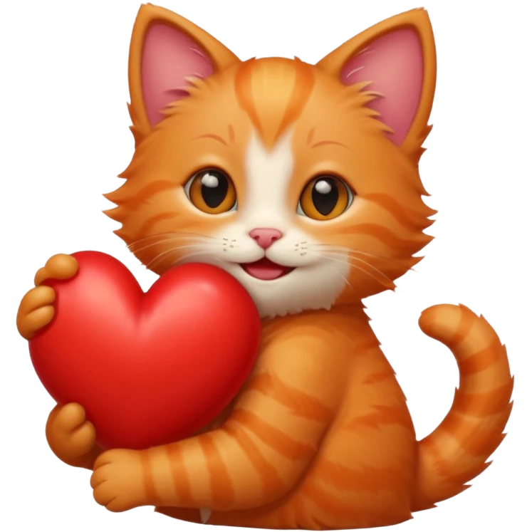 The ginger kitten is hugging a heart, very happy and smiling. emoji
