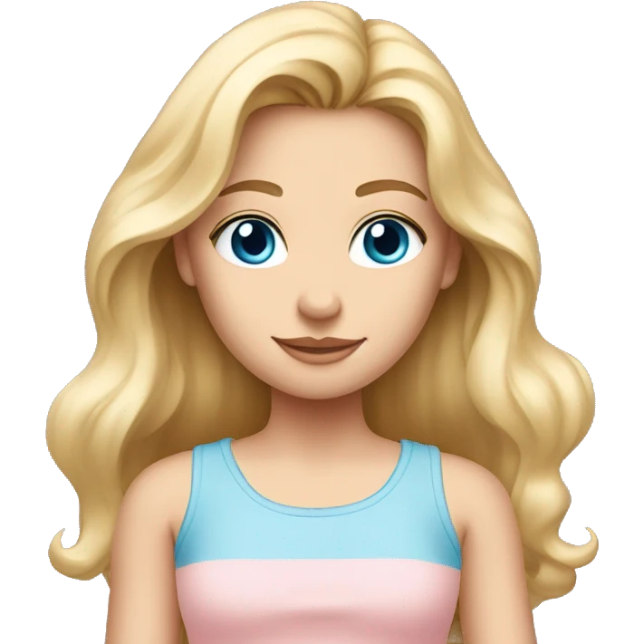 A blonde girl with long hair and blue eyes wearing a light pink tank top emoji