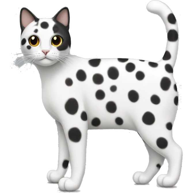 full body cat, white with black spots on head and body emoji