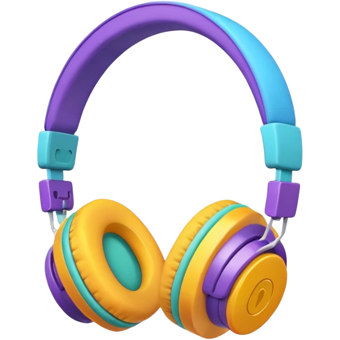 Yellow orange pink blue purple and green headphones emoji